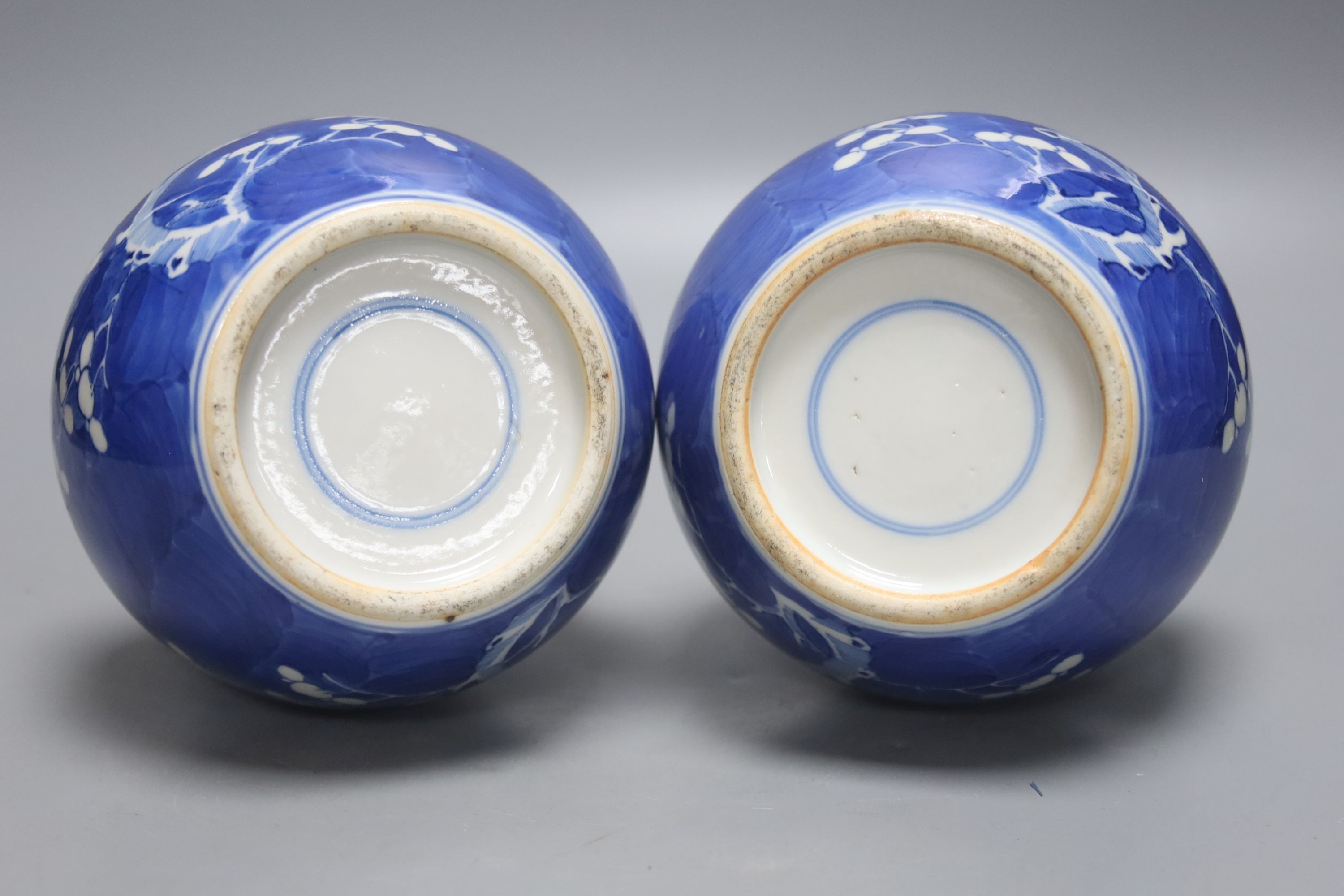 A pair of 19th century Chinese blue and white porcelain prunus vases, height 22cm